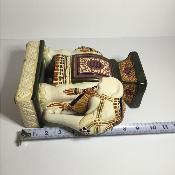 Vintage Ceramic Glazed Elephant Statue Plant Stand Book End - Picture 5 of 6